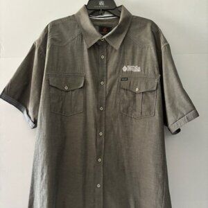 Swiss Cross Shirt 3XL Gray Flip Cuff Blue Short Sleeve Button Up Pockets Mens
